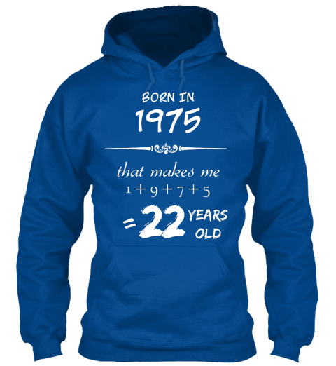 Born In 1975 That Makes Me 1+9+7+5 = 22 Years Old Royal T-Shirt Front