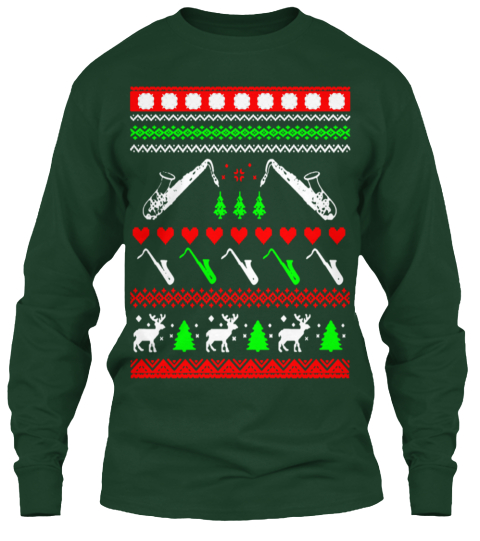 Saxophone Christmas Shirts  Forest Green T-Shirt Front