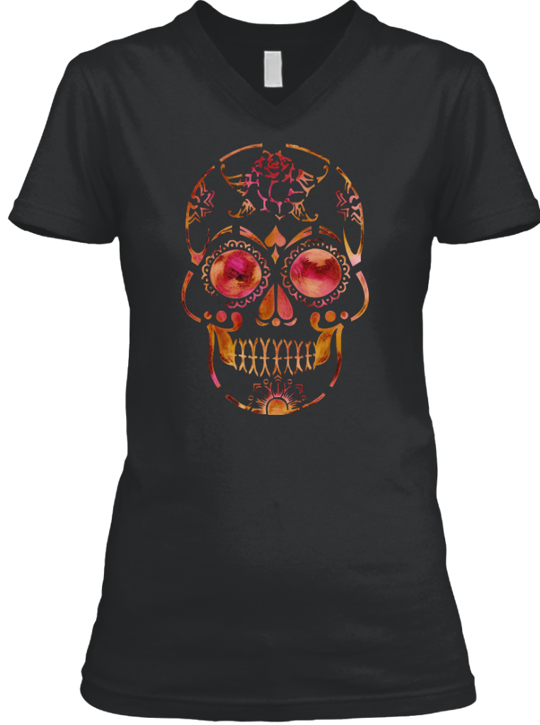  America's Finest Apparel New Orleans Sugar Skull - Women's  V-Neck (Small) Black : Clothing, Shoes & Jewelry