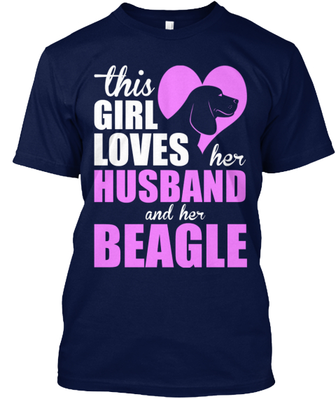 This Girl Loves Her Husband And Her Beagle Navy T-Shirt Front