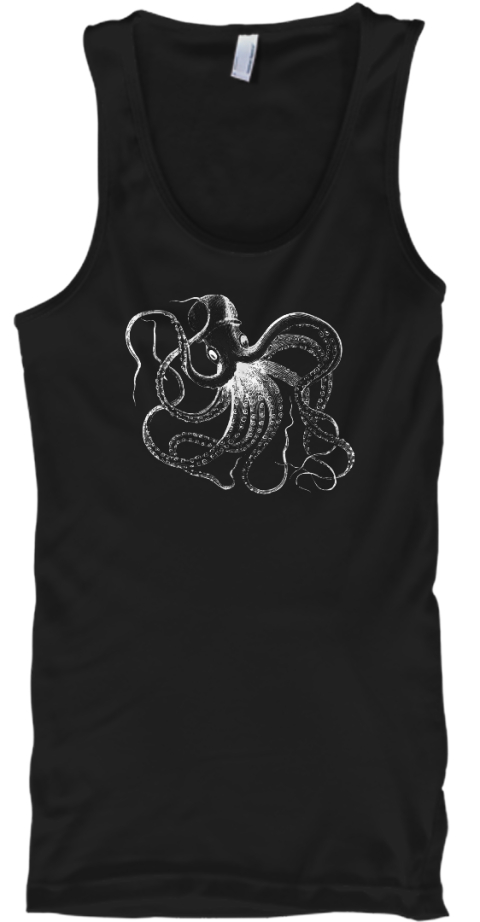 Tank Top Octopus White Printed Black T-Shirt Front