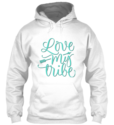 Love My Tribe Aqua Design White T-Shirt Front