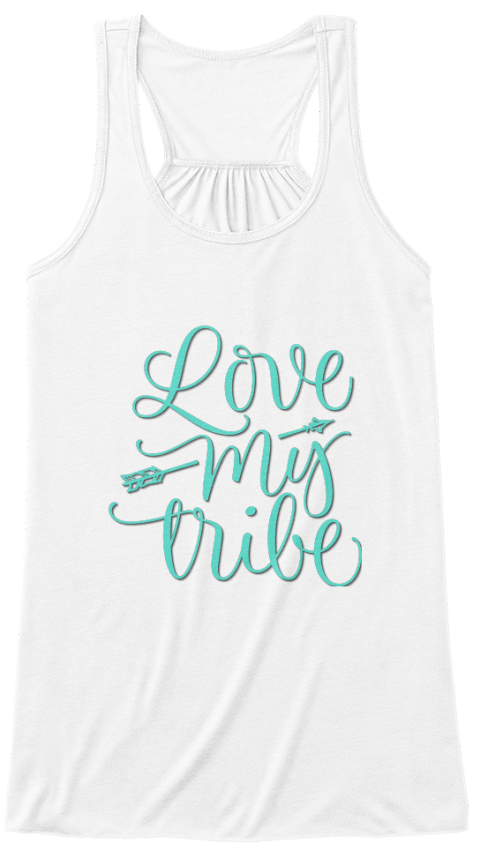 Love My Tribe Aqua Design White T-Shirt Front