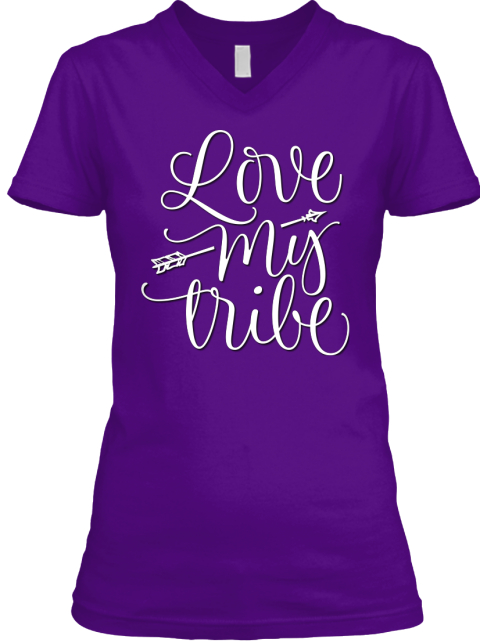Love My Tribe White Graphic Design Team Purple T-Shirt Front