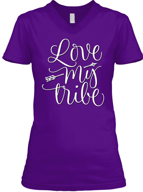 Love My Tribe White Graphic Design Team Purple  T-Shirt Front