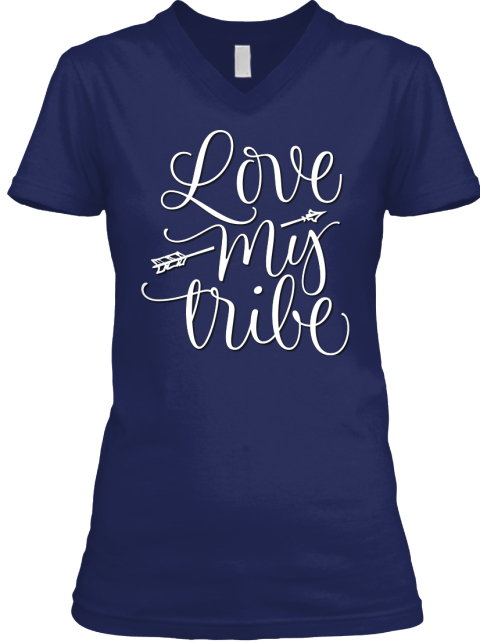 Love My Tribe White Graphic Design Navy T-Shirt Front