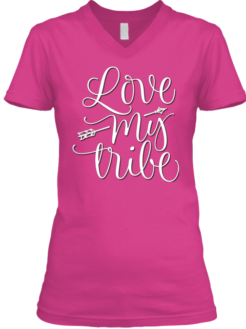 Love My Tribe White Graphic Design Berry T-Shirt Front