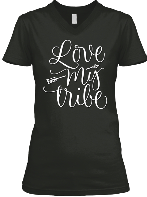 Love My Tribe White Graphic Design Black T-Shirt Front
