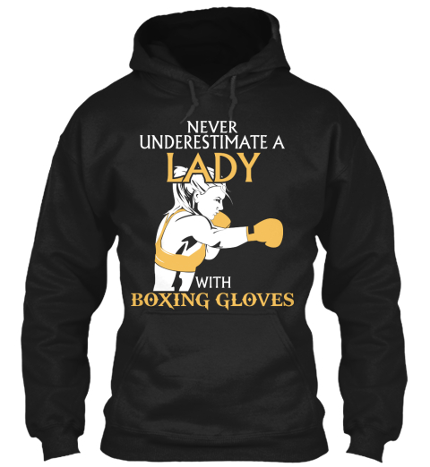 Never Underestimate A Lady With Boxing Gloves Black T-Shirt Front