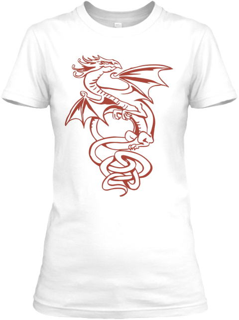 white t shirt with red dragon