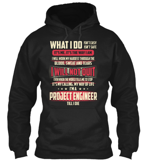Project Engineer Black T-Shirt Front