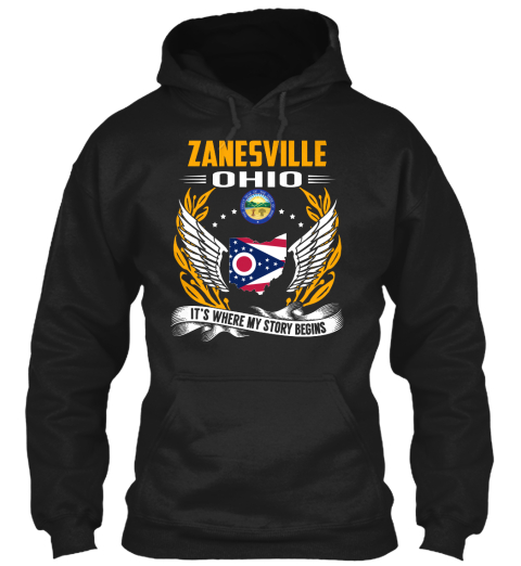 Zanesville Ohio It's Where My Story Begins Black T-Shirt Front