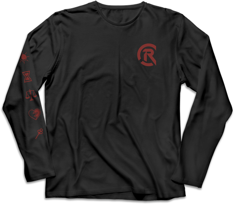 Cr Logo   Red Long Sleeve Black T-Shirt Front