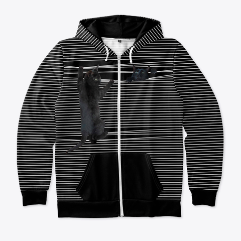 Black Cat Stripe All Over Zipped Hoodie Standard T-Shirt Front