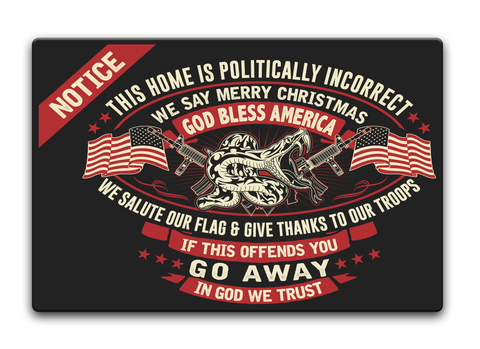 Notice This Home Is Politically Incorrect We Say Merry Christmas God Bless America We Salute Our Flag & Give Thanks... Standard Camiseta Front