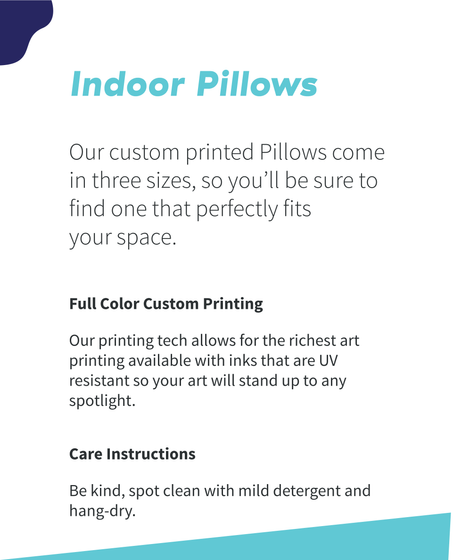 Indoor Pillows Full Color Custom Printing Care Instructions Standard Kaos Back