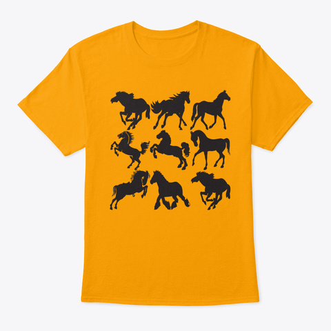 Vintage Nine Horses Pop Art Gold T-Shirt Front
