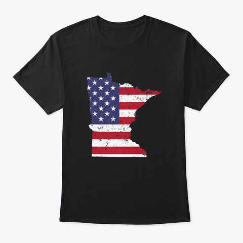 Minnesota Map State American Flag Shirt  Black T-Shirt Front