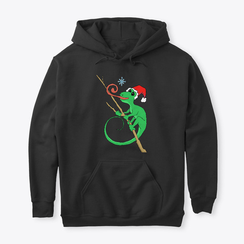 Holiday Gecko With Snowflake Black T-Shirt Front