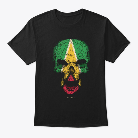 Skull Guyana Flag Skeleton Black T-Shirt Front