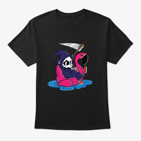 Flamingo Death Gravedigger Swimming Swim Black T-Shirt Front