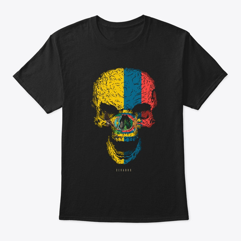 Skull Ecuador Flag Skeleton Black T-Shirt Front