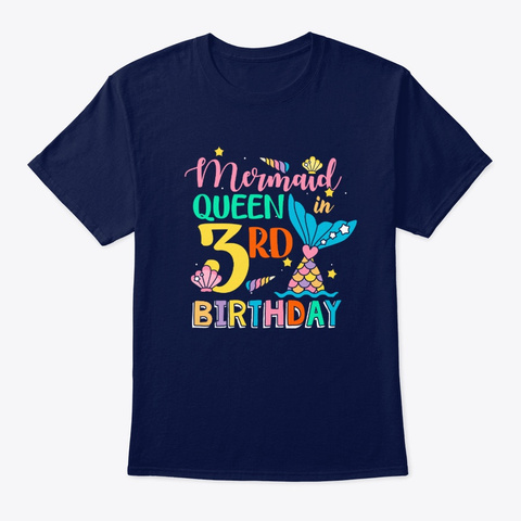 Mermaid Queen In 3rd Birthday T Shirt Navy T-Shirt Front
