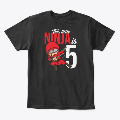 Little Ninja Is Five 5th Birthday Party Black T-Shirt Front