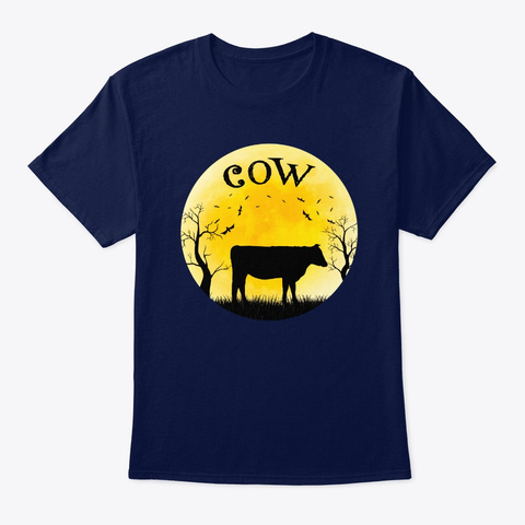 Cow Halloween Design Vintage Full Moon Navy T-Shirt Front