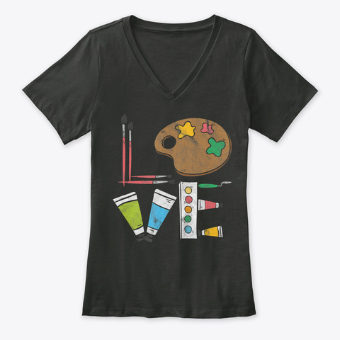 Love Art Teacher Artist Painter T Shirt Black T-Shirt Front