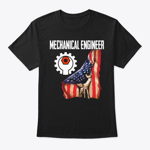 Mechanical Engineer Mix American Flag Black T-Shirt Front