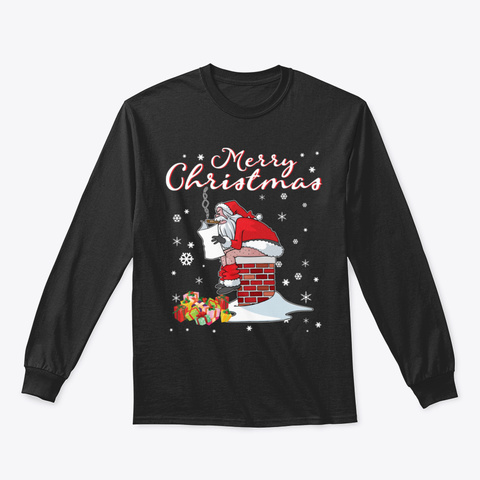 Funny Christmas Santa Shitting Down Chim Black T-Shirt Front