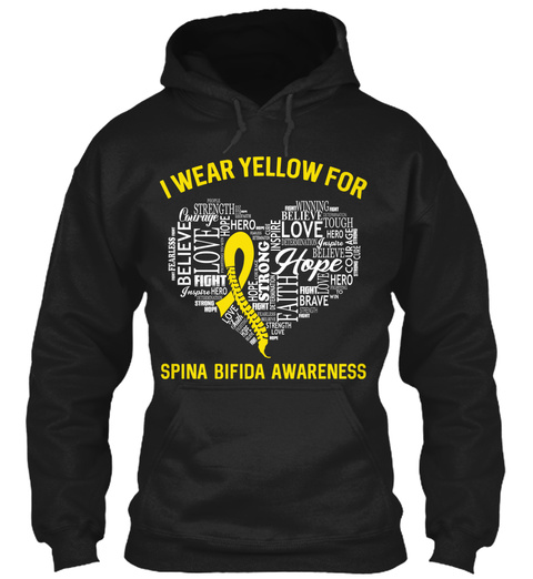 I Wear Yellow For Spina Bifida Awareness Black T-Shirt Front