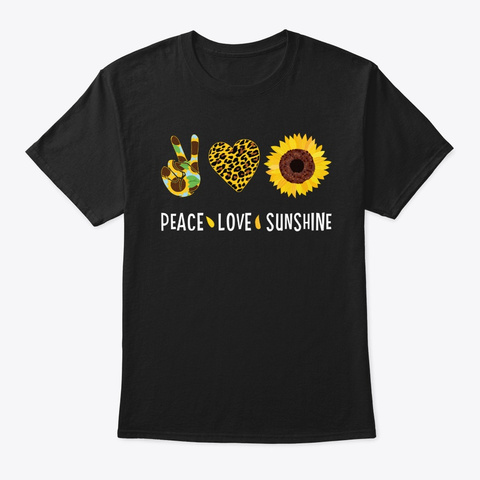 Peace Love Sunflower Sunshine Funny Leop Black T-Shirt Front