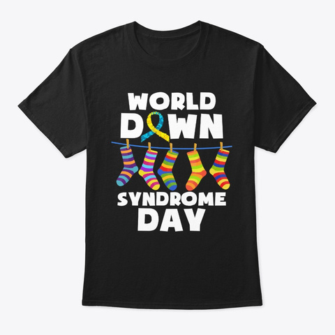Ribbon Down Syndrome Awareness Gift Black áo T-Shirt Front