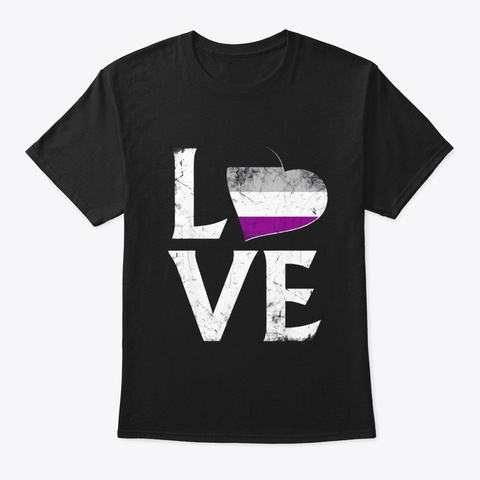 Asexual Pride Flag Heart Stacked Love T Black T-Shirt Front