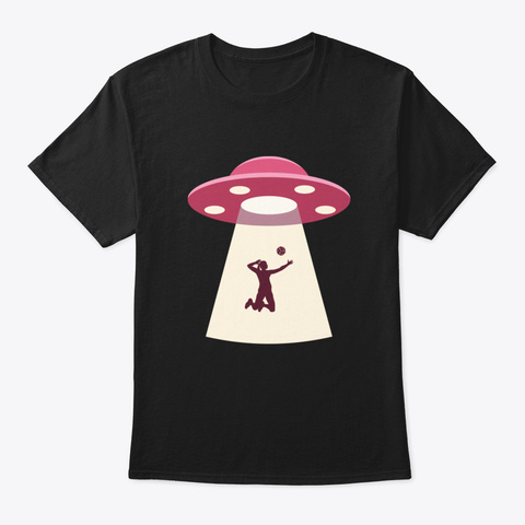 Volleyball Girl & Ufo Black T-Shirt Front