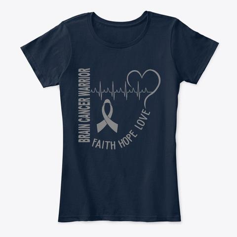 Brain Cancer Faith Hope Love Ribbon New Navy T-Shirt Front