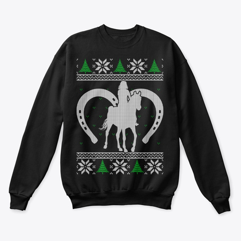 Horse Lovers Ugly Christmas Sweater Black T-Shirt Front