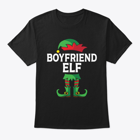 Boyfriend Elf Costume Christmas Matching Black T-Shirt Front
