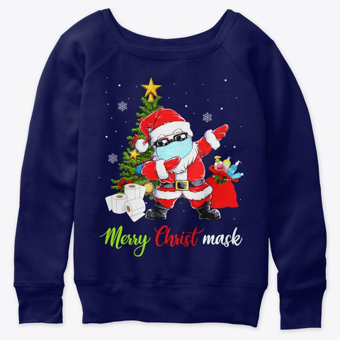 Funny Merry Christ Mask Santa Dabbing Navy  T-Shirt Front