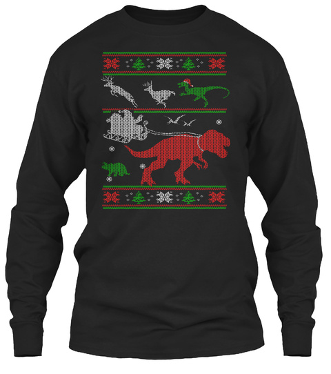 Christmas Sweater Style Printed Shirt  Black T-Shirt Front
