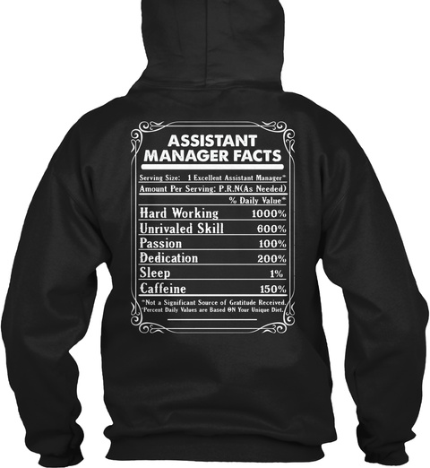 Assistant Manager Facts Black T-Shirt Back