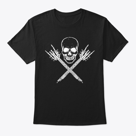 Skull Skeleton Guitar Rock Gifts Black T-Shirt Front