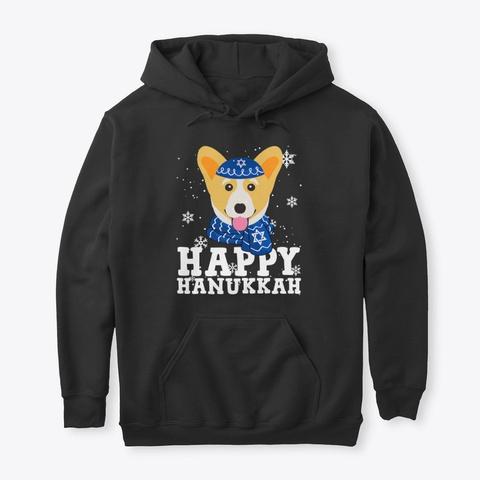 Happy Hanukkah Corgi Dog Holiday  Black T-Shirt Front