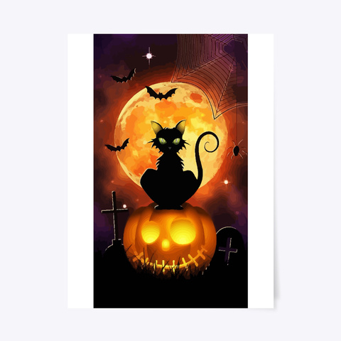 Cat Halloween Poster White T-Shirt Front