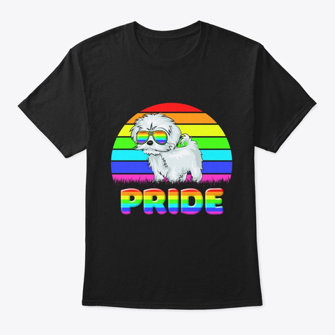 Pride Lgbt Cute Maltipoo Dog Rainbow Tee Black Camiseta Front
