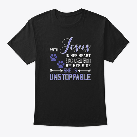 With Jesus In Her Heart & Jack Russell Black T-Shirt Front