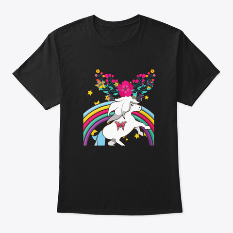 Cute Rainbow Unicorn Gift Black T-Shirt Front