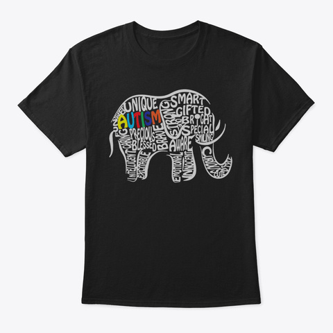 Autism Awareness Elephant T Shirt90 Black áo T-Shirt Front